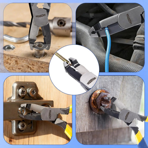 Heavy Duty Screw Extractor Pliers With No Slip Grip for stripped and rusted screws, shown removing different fasteners