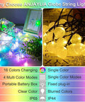 Globe String Lights 60 LED Battery Operated Color Changing Fairy Lights With Remote 26.3 Feet 16 Colors 4 Modes on display.