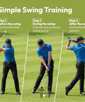 Retractable Click Stick Golf Swing Trainer with grip feedback showing swing progression for right handed players on grass