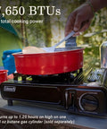 Portable Camping Stove With Carry Case And InstaStart Ignition 1 Burner Butane Cooktop Adjustable Burner Delivers 7650 BTUs in use