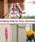 Heavy Duty 15 Foot Extension Cord With Three Outlets, hot pink, hanging on a hook for easy mounting