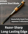 Classic Japanese Mortise Chisel 12mm Half Inch Oire Nomi For Woodworking Hella Sharp Carbon Steel Blade With Rock Solid Red Oak Handle showing premium hand-forged blade.