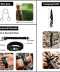 Rhino Rescue survival kit with paracord bracelet, wire saw, camping knife, and 5-in-1 tool in ranger green Molle pouch