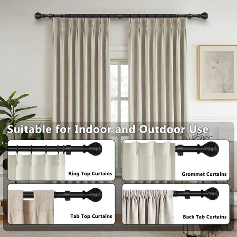 Heavy Duty Curtain Rod For Sliding Glass Door Adjustable 34 To 93 Inches 1 Inch Diameter Matte Black Finials Indoors