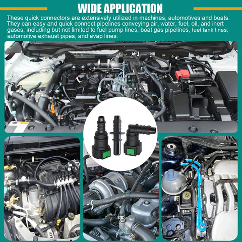 30 Piece Fuel Line Quick Connector Set For SAE 5/16 Inch Hoses in automotive engine usage, featuring assorted fittings and connectors