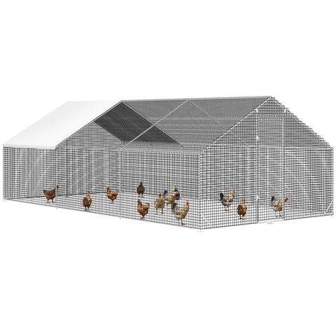 Big Walk In Chicken Coop With Run Galvanized Poultry Enclosure With Waterproof UV Cover And Secure Lock Sturdy Steel Frame