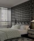 Bedroom with Decorative 3D Wall Panels Black PVC 12x12 Inch Tiles, Pack Of 33 Covers 32 Sq Ft Textured Dope Interlocking Wall Art