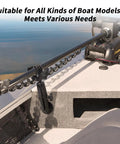 Rock Solid Trolling Motor Stabilizer Mount With Grippy Silicone Grip Reduces Bounce And Vibration, mounted on boat rail