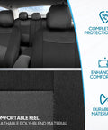 Universal Fit PolyPro Car Seat Covers Full Set in Charcoal on Black showing front and rear split bench seats in a car interior.