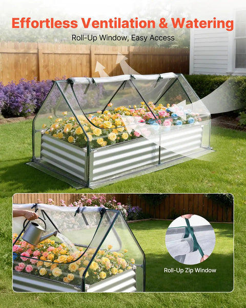 Six By Three Foot Metal Raised Garden Bed With Greenhouse Cover For Outdoor Use, Galvanized Planter For Veggies Flowers And Fruit, Three In One Garden System With Open Bed Or Standalone Greenhouse