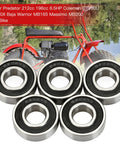 Close-up of five 6202RS minibike wheel bearings with metal outer race and black seals.