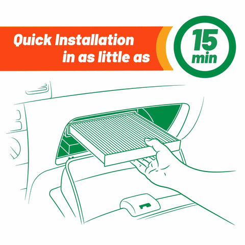 Illustration of easy filter installation, 15-minute process, for Extra Guard PH373 Spin On Engine Oil Filter For A 10K Mile Change Replacement Engine Protection For Your Daily Ride Fits Select Vehicle Models High Quality Automotive Filter