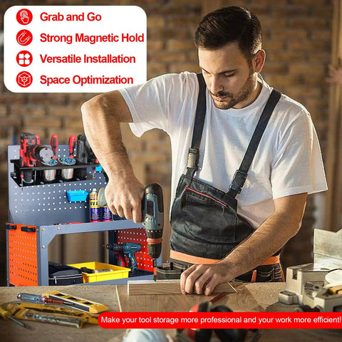 Magnetic Power Tool Organizer Rack For Cordless Drills And Screwdrivers With 4 Stainless Steel Cups Heavy Duty Metal Storage Rack