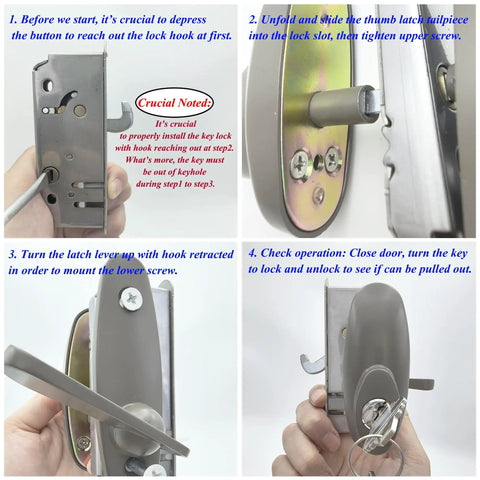 Installation steps for Go-To Gliding Patio Door Lock Replacement Set With Heavy Duty Keyed Cylinder And Quick Swap Thumb Latch.