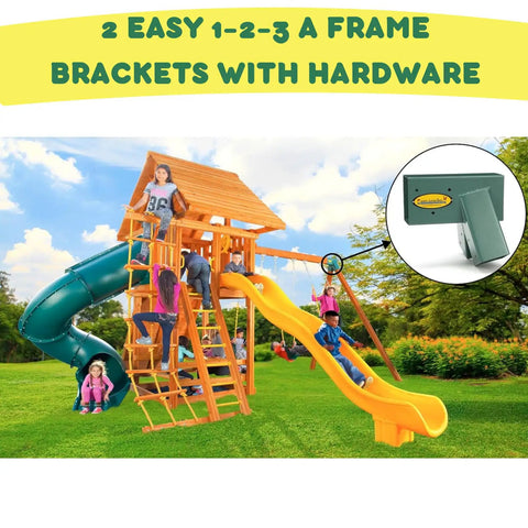 DIY Swing Set Hardware Kit With Easy A-Frame Brackets, Swing Seats, Ring Trapeze Bar, All Assembly Hardware And Clear Instructions, Free-Standing Outdoor Playset For Kids, Wood Not Included