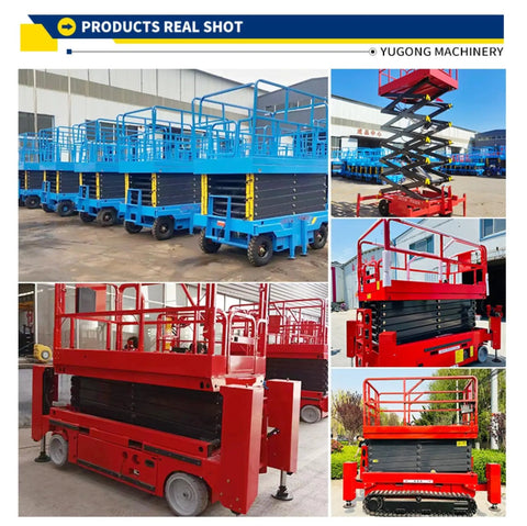 Heavy Duty Hydraulic Scissor Lift Cart With Adjustable Height Work Platform For Industrial Hubs And Pro Crews in blue and red colors