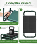 Diagram showing usage and benefits of Foldable Garden Kneeler Seat Bench With Cross Body Tool Bag And Removable Pouch Heavy Duty Stool