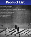 Front Control Arm Suspension Kit 16pc For 2011 2019 Dodge Charger OE Compatible Replacement Upgrade Front End Suspension Parts Beefed Up Ride Durable Performance, black steel parts layout
