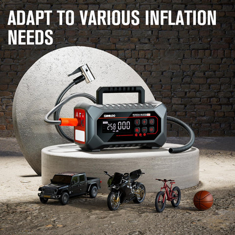 A7 Jump Starter With Air Compressor And All In One Power Pack showcasing its inflation capabilities.