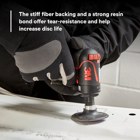 Cubiton II Roloc Fiber Disc used in metal grinding, showing 36 Plus Grit disc cutting on metal surface for smooth finishes.