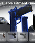 Grab That Biometric Slider Safe With Four Fast Unlocks, Wall Mountable Vault For Nightstand, desk, or daily ride, fitment guide for full size handguns.