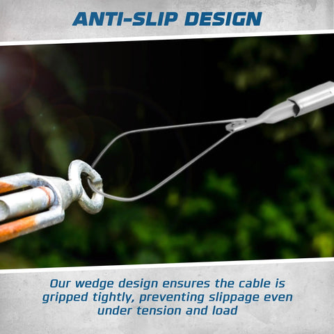 Two Pack Aluminum Wedge Cable Clamps With Stainless Steel Ball Handle And Pro Grade Secure Locking System securing a cable