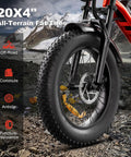 Front view of the Beast 1500W Fat Tire Electric Bike with rugged 20x4" all-terrain tires on a rocky mountain trail.