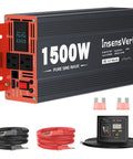 No Sweat Heavy Duty 1500 Watt Pure Sine Wave Power Inverter DC 12V To 120V AC features dual AC plugs and LCD panel.