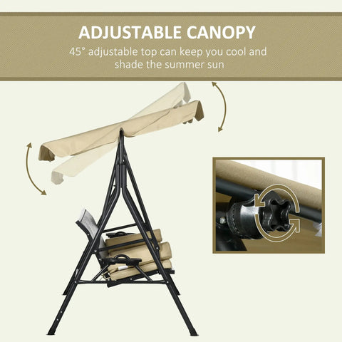 Three Seat Outdoor Patio Swing Chair With Adjustable Canopy And Removable Cushions, close-up of adjustable canopy mechanism