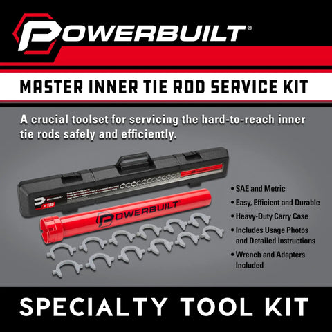 Master Inner Tie Rod Removal Tool Kit 13 Pieces For Steering And Suspension With Adapters 1 3/16 1 5/16 1 7/16 Inch displayed