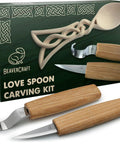 Wood Spoon Carving Kit For Beginners Diy04 With Sloyd Knife And Hook Knife Basswood Blank Hands On Whittling Set For Adults And Kids Easy And Fun Spoon Making Tools For Home Projects And Hobbies packaging and tools.