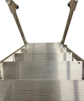 Heavy Duty Aluminum Dock Stairs With Five Wide Platforms And Twin Handrails view from top, showcasing ribbed steps and handrails.