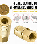 Three Pack One Quarter Inch NPT Brass Air Coupler And Plug Kit With Quick Connect Fittings, showing close-up of ball bearing detail