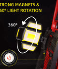 Rechargeable 30W LED Work Light With 3000 Lumen Output On The Job 5 Modes Magnetic Base shown on metal surface
