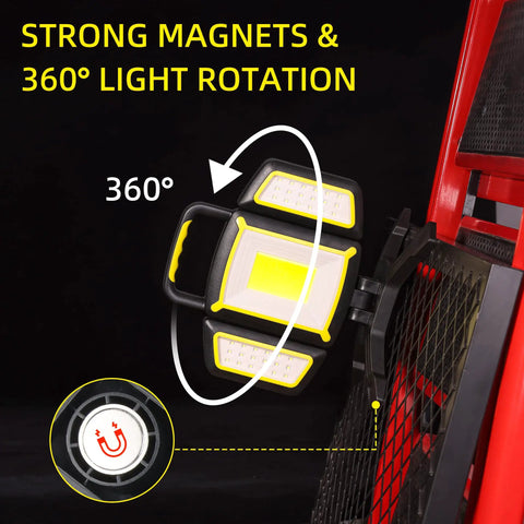 Rechargeable 30W LED Work Light With 3000 Lumen Output On The Job 5 Modes Magnetic Base shown on metal surface