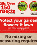 Insect Killer Dust For Lawn And Yard 1 Pound Ready To Use Kills 150 Plus Pests On Contact Including Ants Japanese Beetles Whiteflies Aphids And More Safe For Flowers And Plants label with images of ants and Japanese beetles, promoting protection for gardens and lawns.
