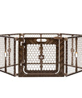 Super Wide 192 Inch Baby Gate And Play Yard System with 6 panels in brown, hexagonal pattern, front view