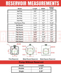 Reservoir measurement chart for 5 Quart Poly Hydraulic Replacement Reservoir for Power Units and Heavy Equipment