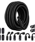 6AN Nylon Braided Fuel Line Kit 20ft Black With CPE Inner, 304 Steel Wire, And Nylon Outer Braids, Fittings Included.