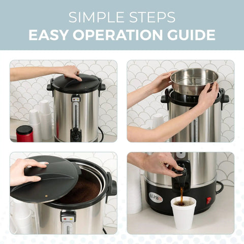 Steps to use 100 Cup Electric Coffee Urn Stainless Steel Beast With Massive Capacity Percolator Pot And Leak Proof Tap.