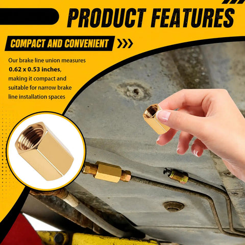 Rust-Resistant 3/16 Brake Line Fittings With 3/8-24 Precision Thread, Universal Double Flared Brake Line Adapter Kit For Automotive And Truck Repair, Inverted Flare Compatible, Secure Tight Connections; brass union on brake line