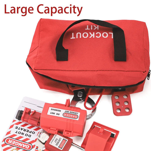 Heavy Duty Lockout Tagout Bag For Electrical Kits Large Capacity LOTO Carry Pouch 9 By 3.8 By 5 Inches Rugged Polyester Tote With Handles
