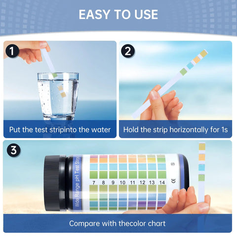Steps to use pH Test Strips 0 to 14, 100 Universal Litmus Paper for Quick pH Checks in Liquid Water Food Urine and Saliva