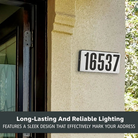 Lighted House Number Sign With 2 Backlit Bulbs Outdoor Address Plaque 10 Inch Black Wall Mount on house exterior