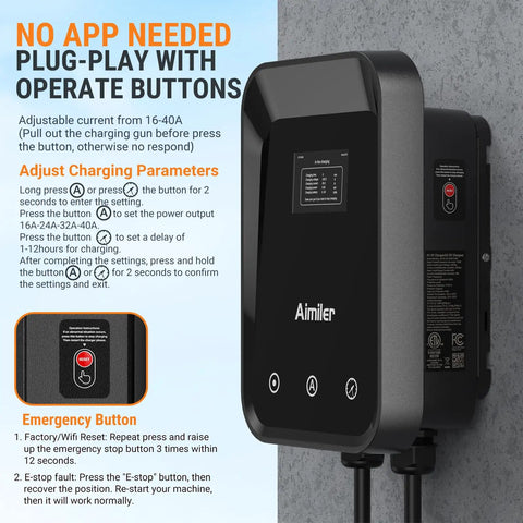 Level 2 Ev Charger 40 Amp 9.6 Kw With Nema 14-50 Plug And 25 Ft Cable, J1772 Connector Etl Certified control panel with buttons
