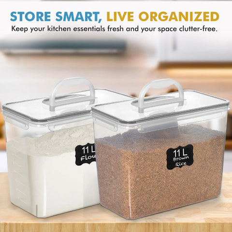 2 Pack Extra Large Food Storage Containers With Lids 11L Each Easy Carry Handle BPA Free Airtight For Flour Sugar Rice Cereal Bulk Pantry Organization