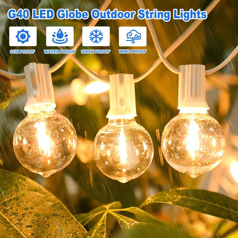 100Ft Outdoor G40 LED Globe String Lights Dimmable Shatterproof Waterproof With 52 Bulbs Connectable For Patio Balcony Lit Backyard Bash Parties White Wire 2 Pack