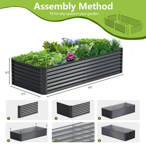 Galvanized Raised Garden Bed 8x2x2 Feet For Outdoor Vegetable Garden, Heavy Duty Metal Planter Box with Safe Corner Pads Assembled