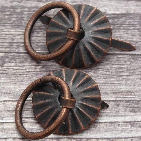 Close-up of 50 Pcs Mini Ring Pull Handles For Jewelry Boxes And Small Drawers 0.75 Inch Outer Diameter Red Bronze Zinc Alloy