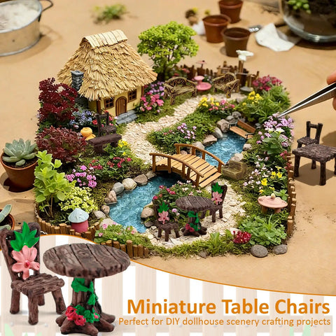 10 Piece Mini Garden Furniture Ornaments Set For Fairy Gardens And Cake Toppers Includes 2 Mini Tables 4 Cute Tiny Chairs